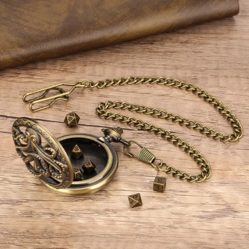 Portable and Stylish Pocket Watch Set Polyhedral Dices Set with Pocket Watch Case Pocket Watch Case Pendant