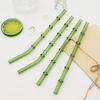 5/10Pcs Reusable Glass Straw with Brush Green Bamboo-shaped Straws Set Suitable for Milkshakes Juices Coffee Bar Accessories