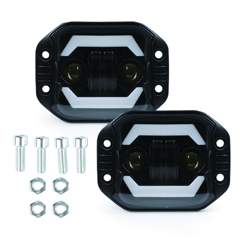 4-inch Wrangler Yellow and White Angel Eye Off Road Vehicle Work Light LED Square Spot Light Embedded Front Bar Middle Mesh Fog