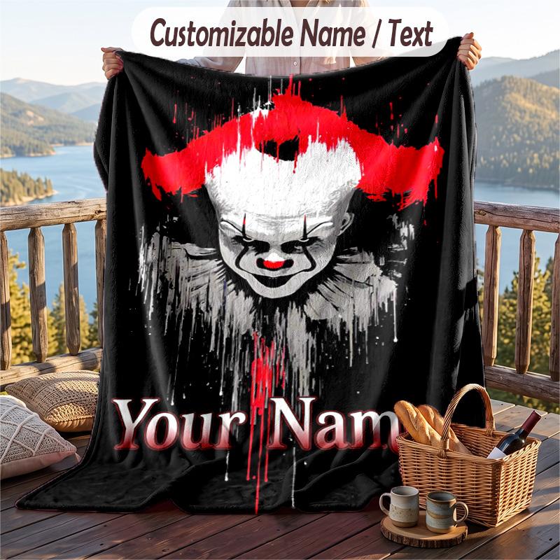 Custom Text Flannel Throw Blanket, Lightweight Cozy Bed Sofa BlanketIT Pennywise