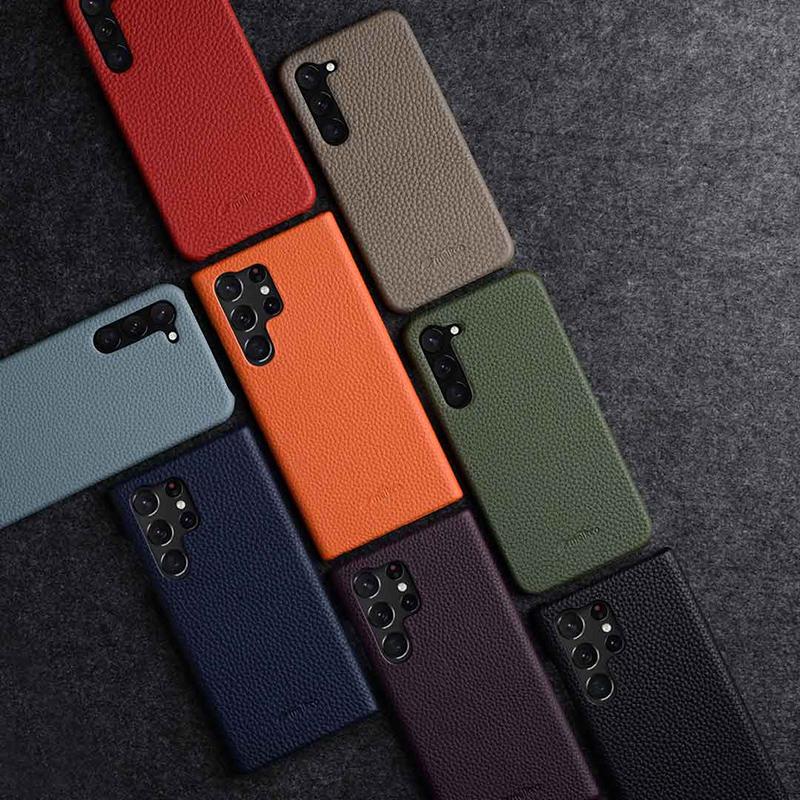 MELKCO For Samsung Galaxy S22 5G Genuine Cow Leather Coated PC Phone Shell Incomplete Cover