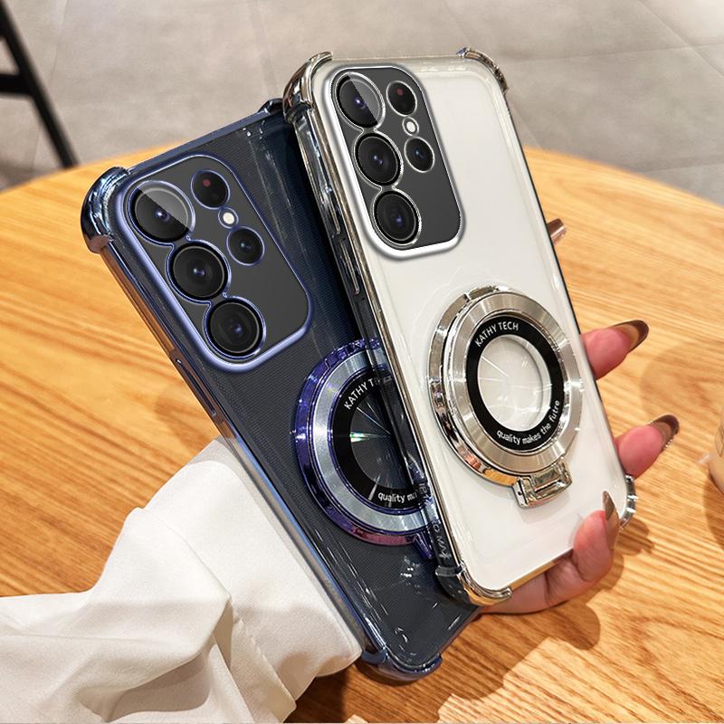 Shockproof Transparent Magnetic Bracket Case for Samsung S25 S24 23 S22 S21 Ultra Plus S25 S23 FE A17 A07 A06 A56 A36 A16 A55 A35 A25 A15 A54 A53 A14