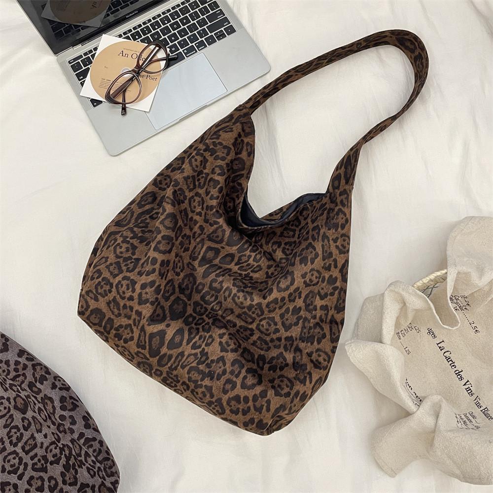 Suede Leopard Print Tote Bag With Large Capacity For Casual Daily Use