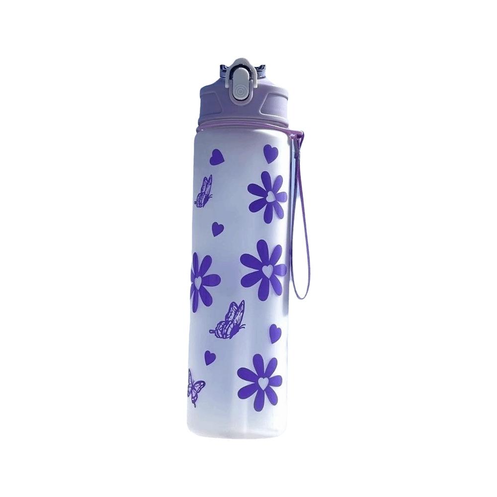 Durable 800ML Water Bottle Bow Flower Printed Leak Proof Straw Cup Large Capacity Plastic Water Cup Travel