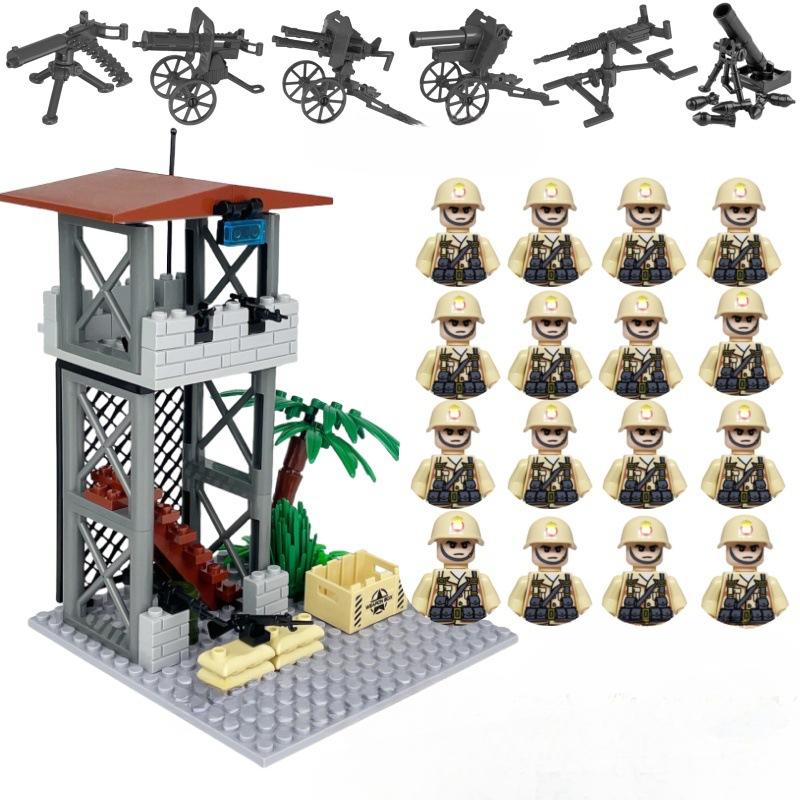 Военная серия Второй мировой войны Сторожевая башня на поле боя Командный пункт Сцена Конструктор Игрушки