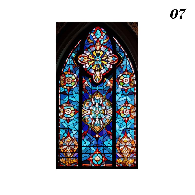 

European Retro Window Film Opaque Stained Church Art Glass Stickers PVC Self-adhesive Porch Home Decor Privacy Window Film (as the picture,40x60cm)