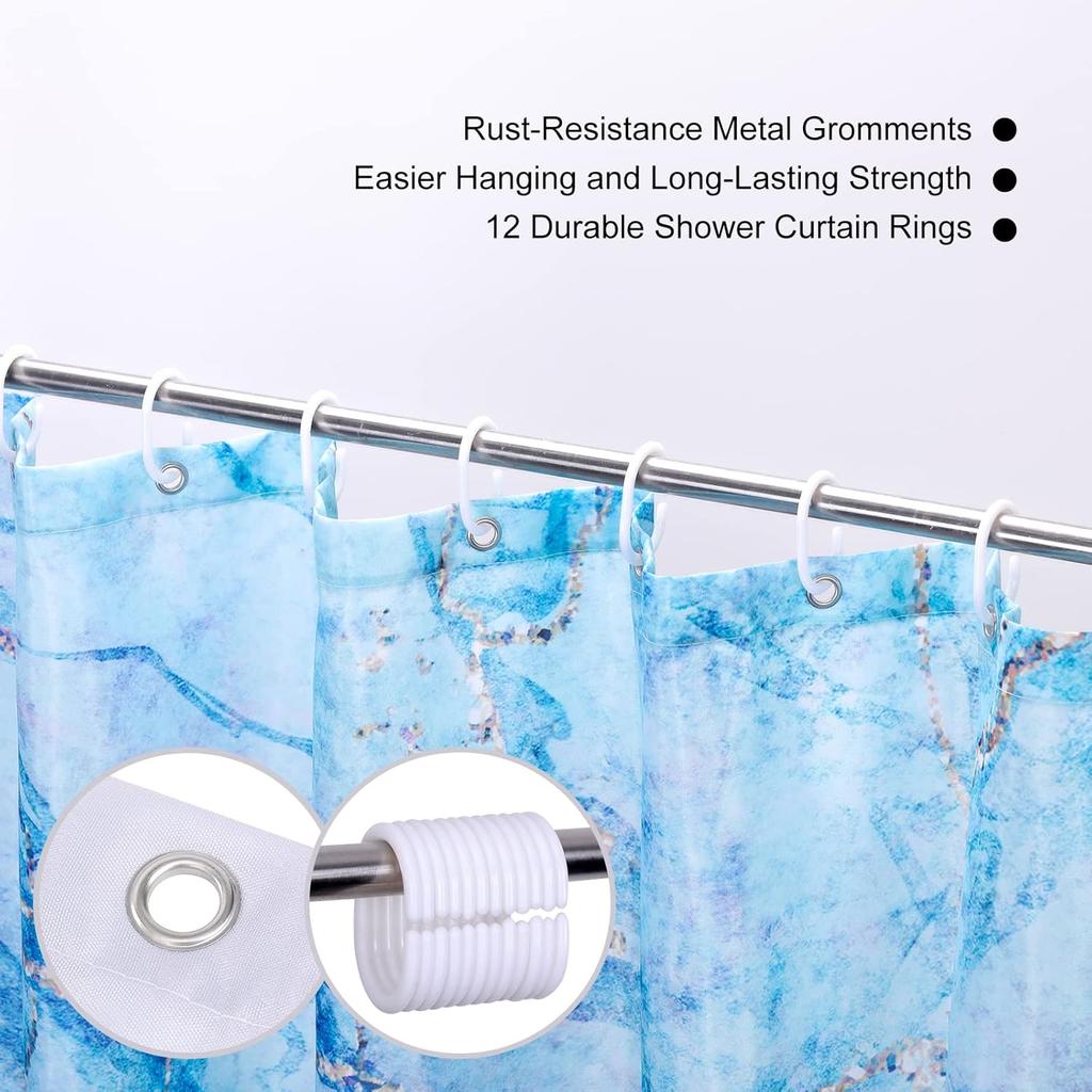 Marble Shower Curtain, Blue Marble Shower Curtain Set, Abstract Navy Blue Gold Glitter Veins Texture Marble Shower Curtains For