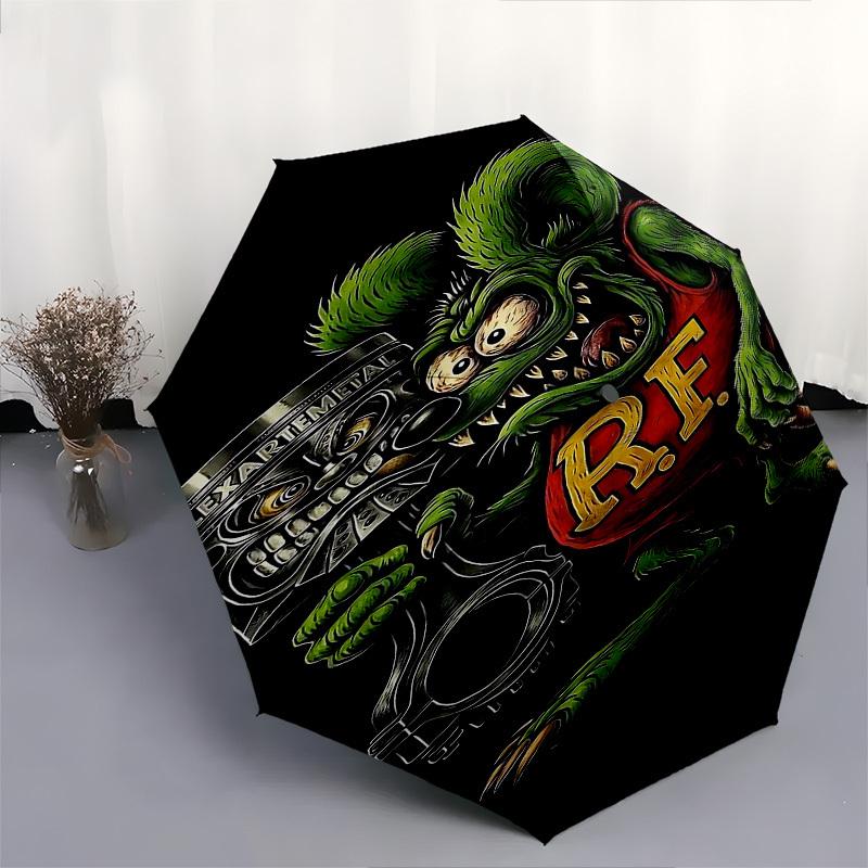 1pc Rat Fink Automatic Open/Close Umbrella with 8 Rib Windproof Canopy,Compact & Portable Travel Umbrella,10253