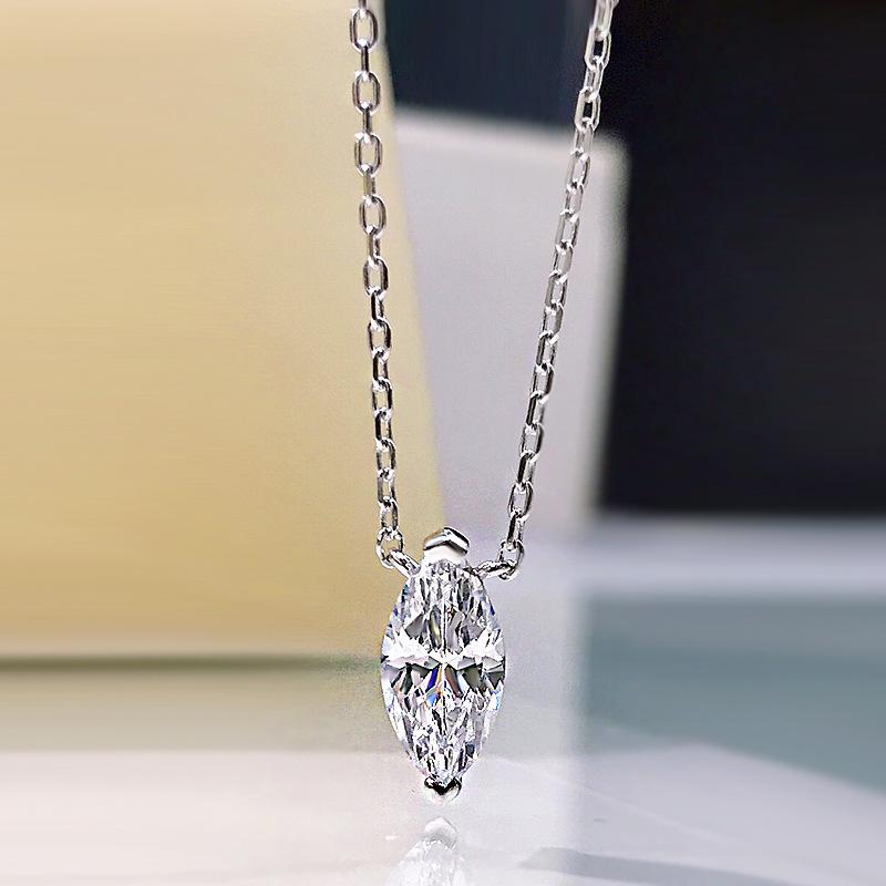 925 Sterling Silver Marquise Zircon Necklace – Shiny, Versatile Pendant Jewelry for Girls