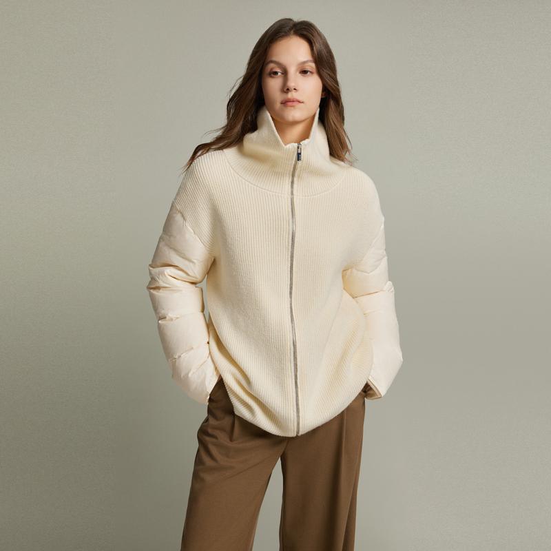 ELLE Lightweight Basic Design Down Jacket With Korean Style Lapel Slimming Warm Two-Piece Set Women outerwear White EY36415