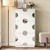 Modern and unique white shoe cabinet, shoe cabinet with 3 flaps, round mirror, large storage space, suitable for entryway/foyer