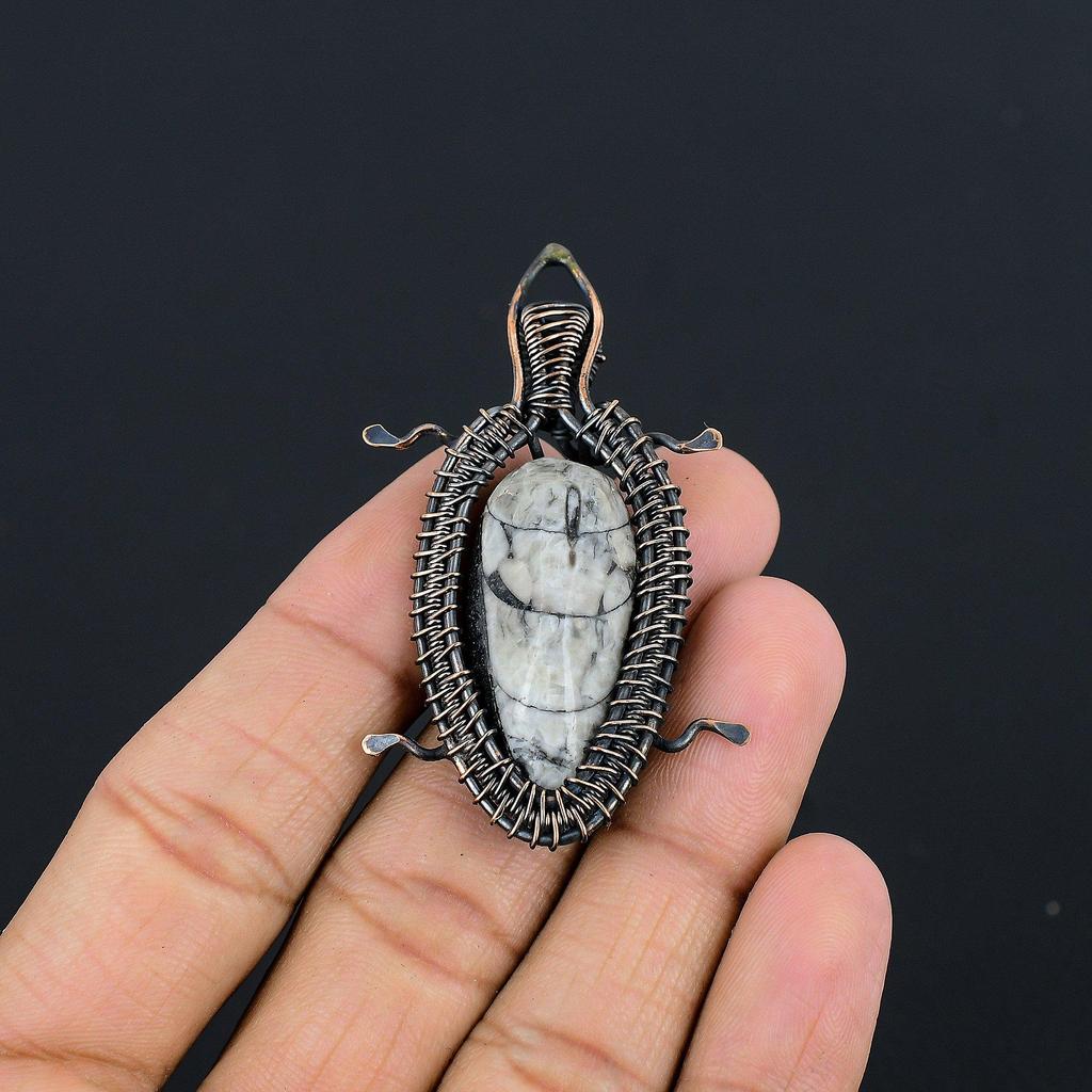 Orthoceras Fossil Jewelry, 999 Copper Wire Wrapped Pendant Handmade Gemstone Jewelry, Gifts For Wedding Pendant