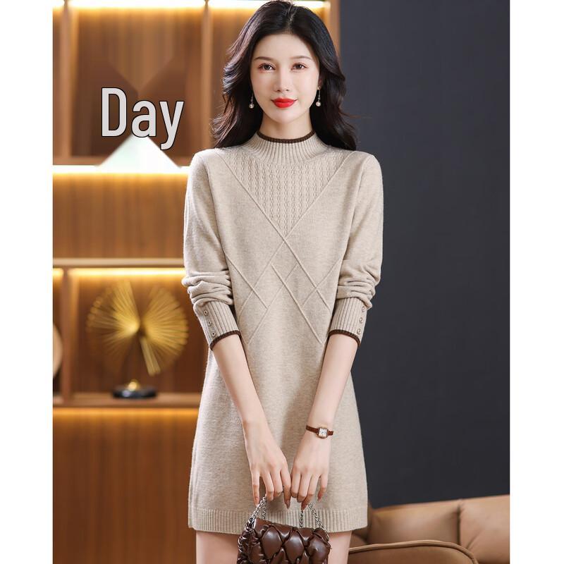 SNOWFLYING Women s Mock Neck Knit Midi Dress L