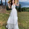 Bohemian Vacation White Lace Splicing Halter Dress Beach Dress Women