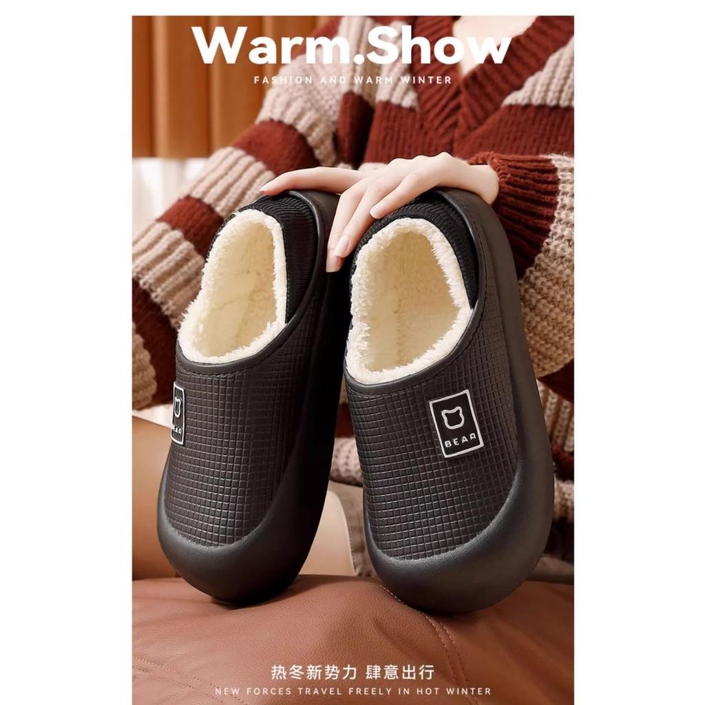 Waterproof Cotton Slippers for Women In Autumn and Winter, Anti Slip Plush Bags and Cotton Shoes for Indoor Home Use