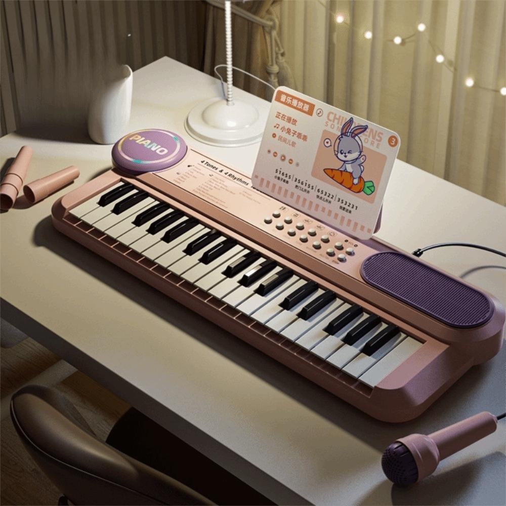 with Microphone Children Piano 37 Keys Musical Instrument New Kids Electronic Piano Musical Games розовый