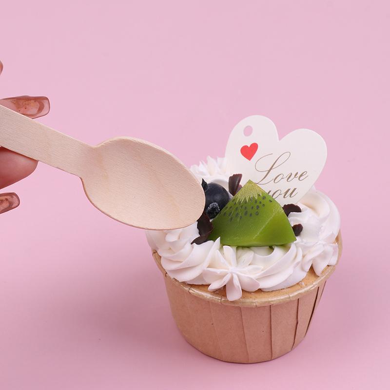 Hot Sale 50pcs 14cm Disposable Wooden Spoon Fork Set For Party Wedding Cake Tasting Batch Practical Tableware Party Peripherals