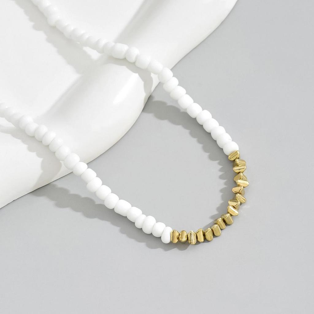 Vielseitige Damen-High-End-Glaskette: Rocailles- & Metallstab-Kette, Kurzer Stil