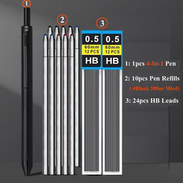 4 In 1 Multicolor Metal Ballpoint Pens 3 Colors Ball Pen 1 Mechanical Pencil For School Office Writing Supplies Stationery