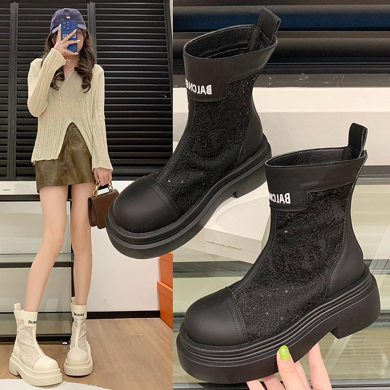 Niche designer models but knee-high Martin boots women's spring and summer new thick-soled handsome alphabet net boots short boots tide