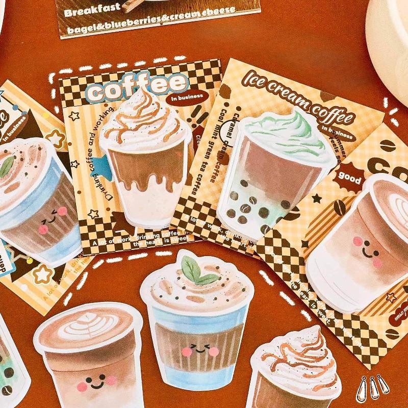 24Pcs Office School Supplies Cute Milk Tea Coffee Cute Heart Pocket Decoration Note Student Can Tear Off Message Notes