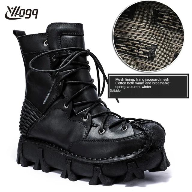 

Мужские мотоциклетные ботинки, толстый каблук, натуральная кожа, тактические ботинки, мужские ковбойские инженерные ботинки в готическом стиле с круглым носком и черепом длиной до середины голени 44