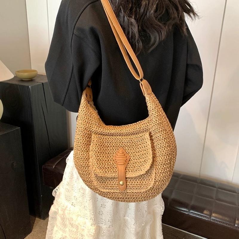 Luxus-Umhängetaschen für Damen Stroh-Strandtasche Gewebte Boho-Rattan-Stroh-Schultertasche Geldbörsen und Handtaschen Sommer-Raffia-Tasche