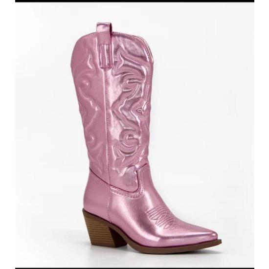 Gold Mid-calf Boots Woman Side Zipper Silver Pointed Western Cowboy Boots Retro Fashion Black Boot Plus Size 36-43 Women Shoes