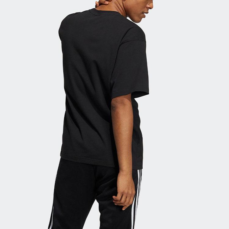 Adidas Originals Trefoil Sticker Print Casual Sport Crew Neck Short Sleeve T-Shirt Men Tops Black HL4113