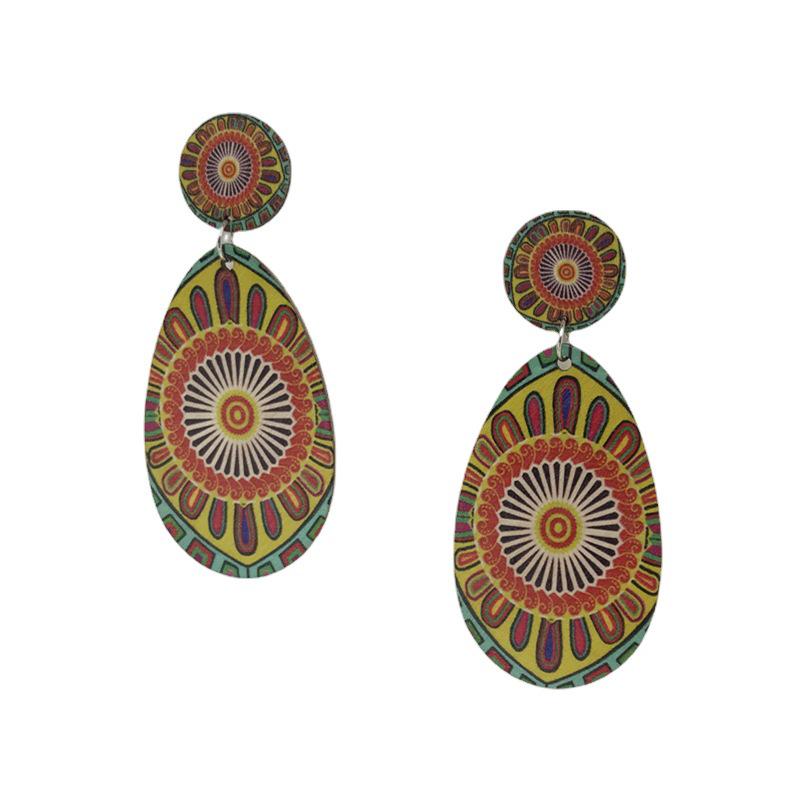 Earrings: African Retro Ethnic Style Sunflower Wooden Long Bohemian Travel Beach