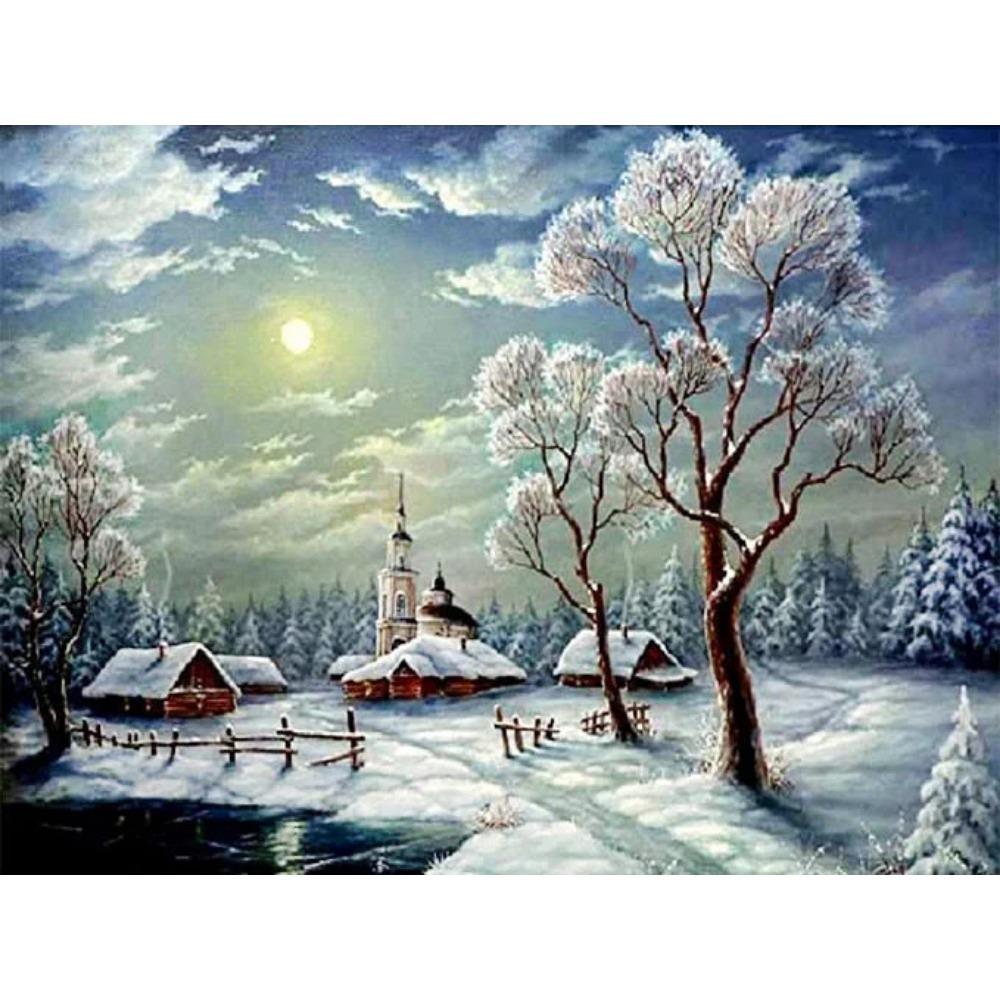 

Алмазная живопись Art Full Drill Рождественская елка Алмазная картина Ручная работа Снежный день Diy Алмазная мозаика Картина Украшение дома Рождественский подарок Full Square 25X37.5CM