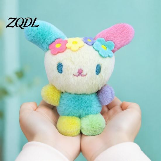 Creative Cartoon Key Ring Cute Fluffy Rabbit Keychain, Plush Card Holder Pendant with Aesthetic Bag Decoration Flower Embroidery, Kawaii Charm