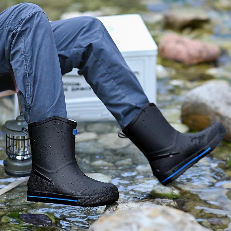 Fashion Hot Sale Men's Rain Boots Outdoor High Tops Water Shoes Waterproof Chef Labor Ankle Boot Non-slip Wear-resistant Fishing Shoe