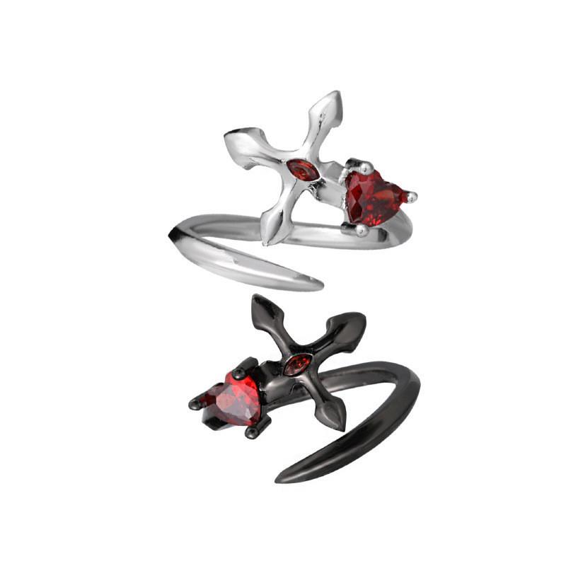 Einzigartiger dunkler ästhetischer verstellbarer offener Fingerring für Damen im geometrischen Kupferdesign