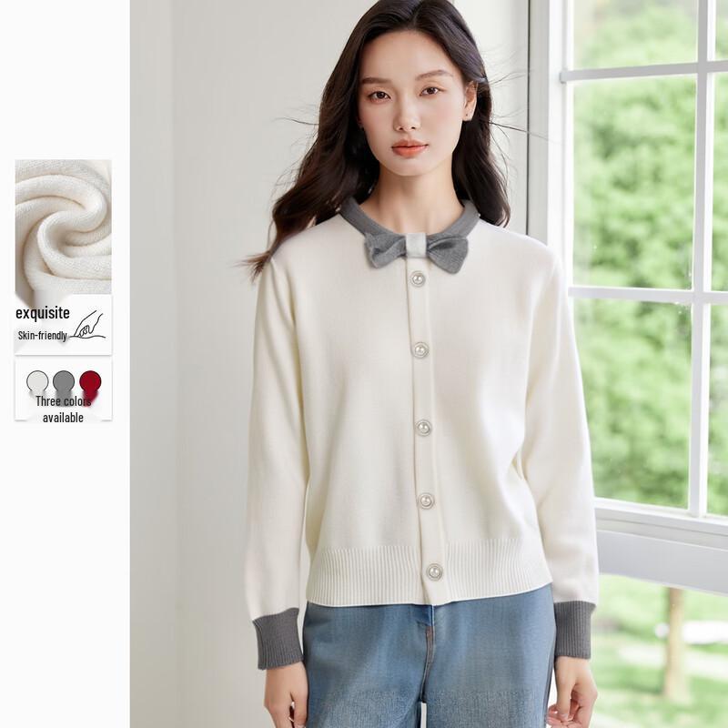 Women s Elegant Bowknot Round Neck Long Sleeve Sweater One Size