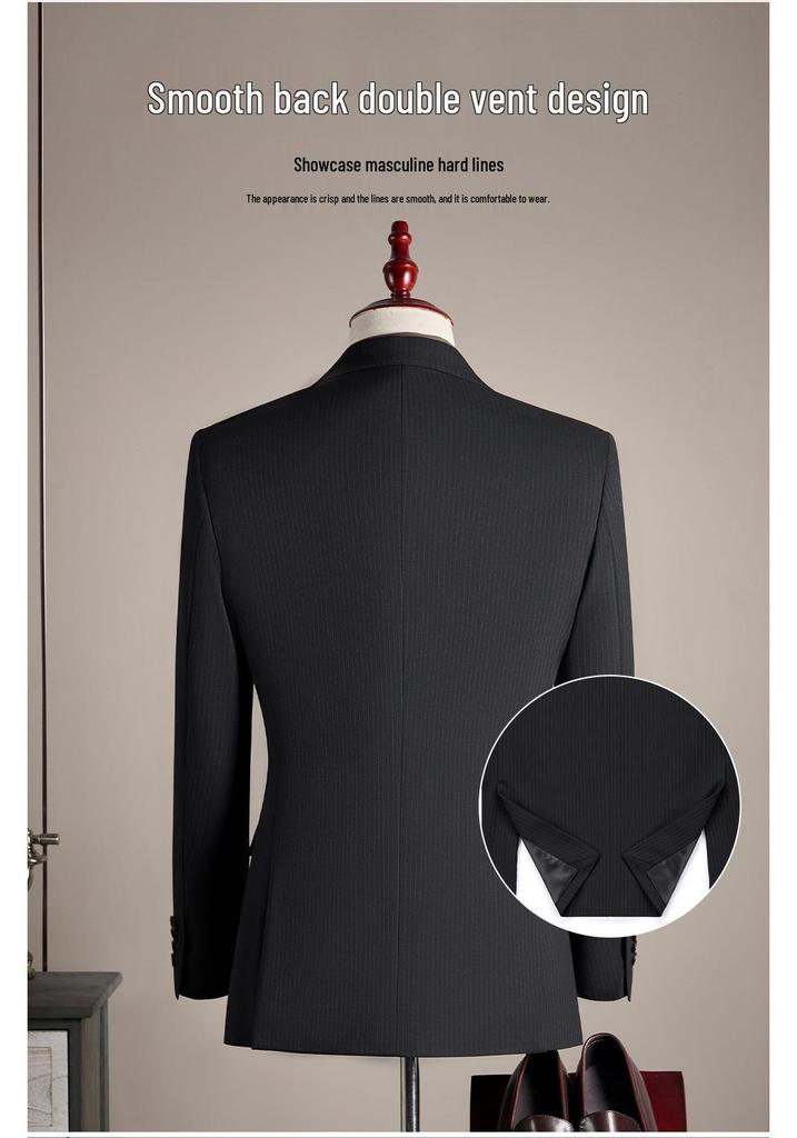 Costume Rayé Premium Double-Boutonnage pour Homme - Revers Pointu, Anti-froissage, Lavable en Machine, Idéal pour le Travail et les Occasions Formelles.
