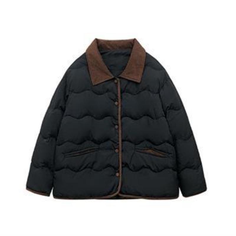Casual Down Coats Women Korean Fashion Cotton Padded Jacket Female Autumn Winter Long Sleeve Single Breasted Warm Solid Parkas