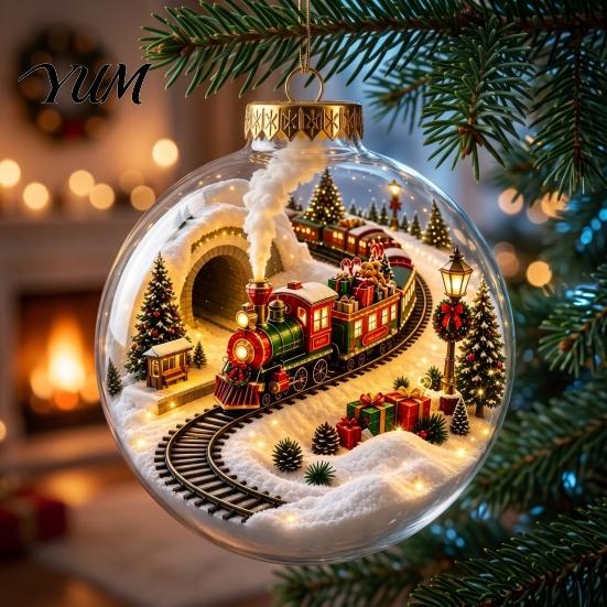 Warm Glow Seasonal Decor Glowing Christmas Story Ornament, Mini Holiday Scene Light Up Ball 3D Winter Decorations Hanging Decoration, Acrylic