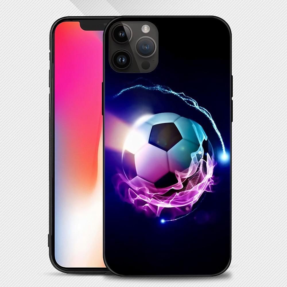 Fire Football Soccer Ball Phone Case Iphone15 14 13 12 11 Pro Max Mini X 7 8 Soft Case