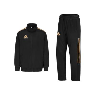 Striped Color Block Logo Stand Collar Long Sleeve Straight Leg Pants Casual Sports Suit Unisex Suit Black Gold TR90JT-BG+TR90PT-BG