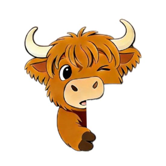 Cute Highland Cow Door Topper Small Wooden Door Frame Corner Sign Cartoon Cattle Computer Monitor Decor for Living Room Bedroom Office