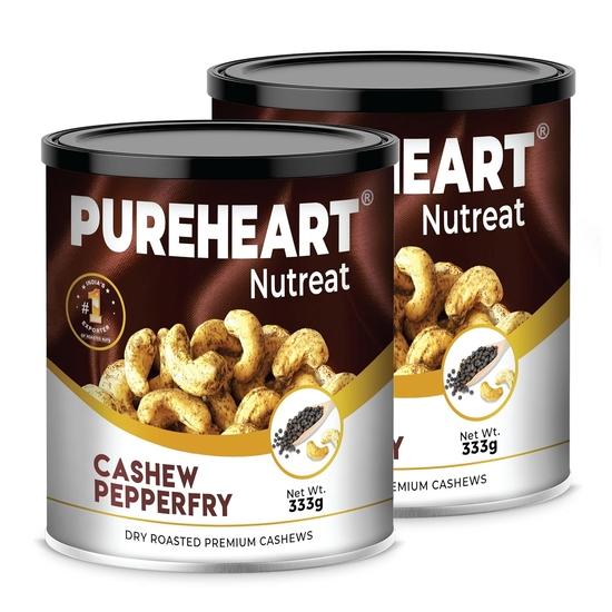 

Pureheart Nutreat Pepperfry Cashews (333 gm, Pack of 2) Inspired by Iconic Malabar Dish, Premium Salted Black Pepper Cashew Nuts/Kaju Dry Fruit