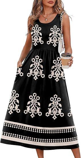 Women's clothing summer European and American neck printing pendulum sleeveless vest pocket dress