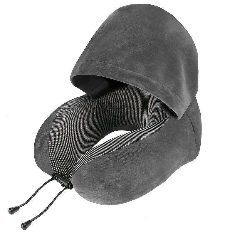 1pc Travel Neck Pillow with Hood Ergonomic U Shaped Contour Cushion for Car Plane Office Headrest Support Hand Washable Ideal