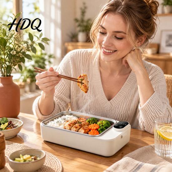 Portable Heating Meal Box for School 900ML USB Rechargeable Heated Lunch Box 304 Stainless Steel Liner Electric Bento Leakproof Students with