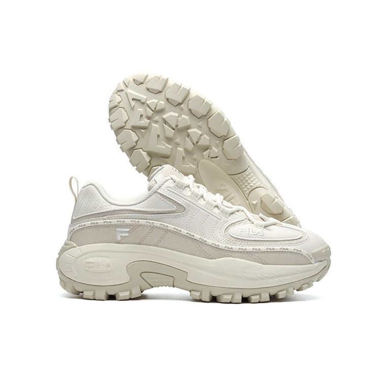Fila Fashion Sneakers Synthetic Leather Comfortable Shock Absorbing Wear Resistant Low Top Dad Shoes Women Sneakers White Gray F12W144136FSA