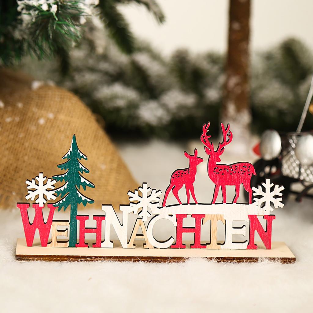 Christmas Wooden  Elk Snowman Desktop Decoration Small Ornaments