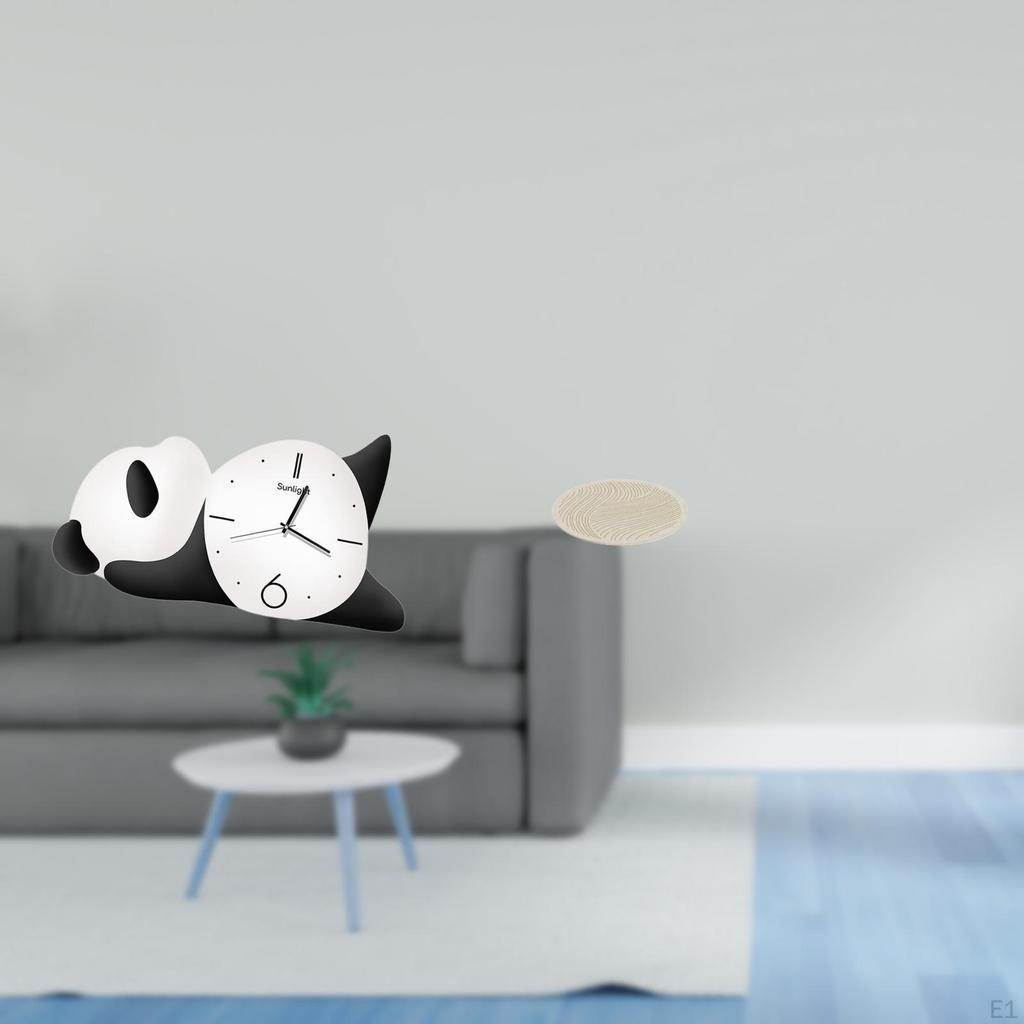 Modern Panda Wall Clock And Versatile Round Area Rug Set for Living Room Laundry Cute