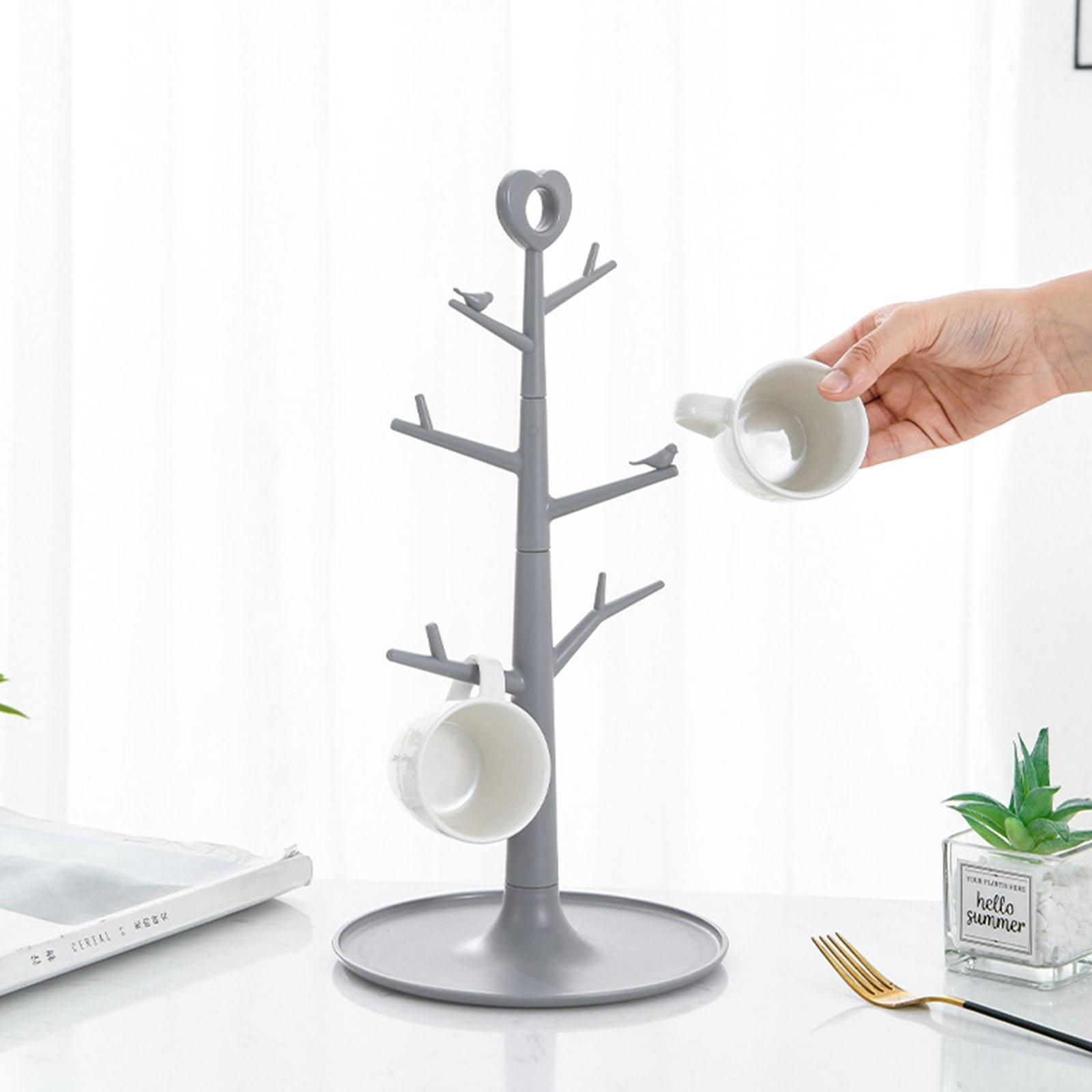 Kitchen Storage Organization Cup Holders Tree Shape With 6 Hooks Plastic Cup Display Storage Rack Kitchen Accessories светло-серый
