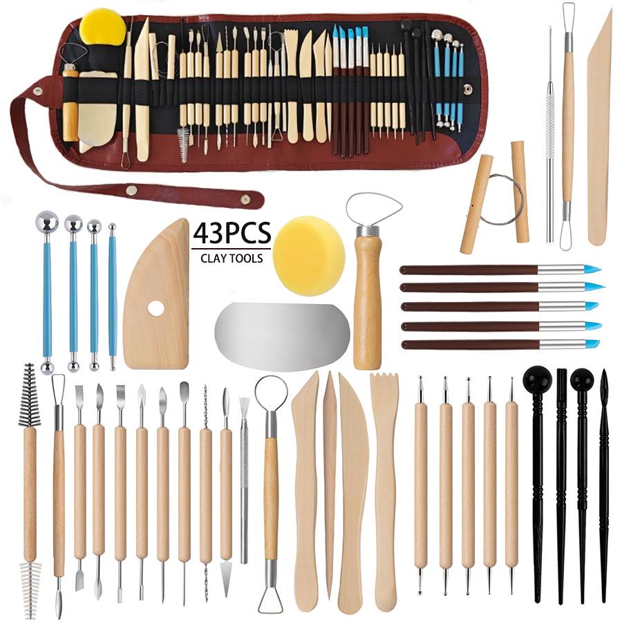 61/43/24-piece Clay Pottery and Sculpture Carving Tool Set for Soft Polymer Modeling